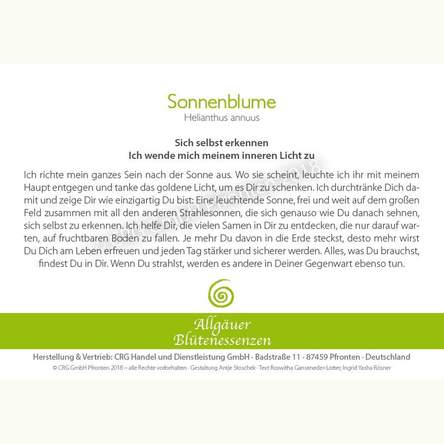 Allgäuer Blütenessenzen Sonnenblume 50ml mit Blütenkarte