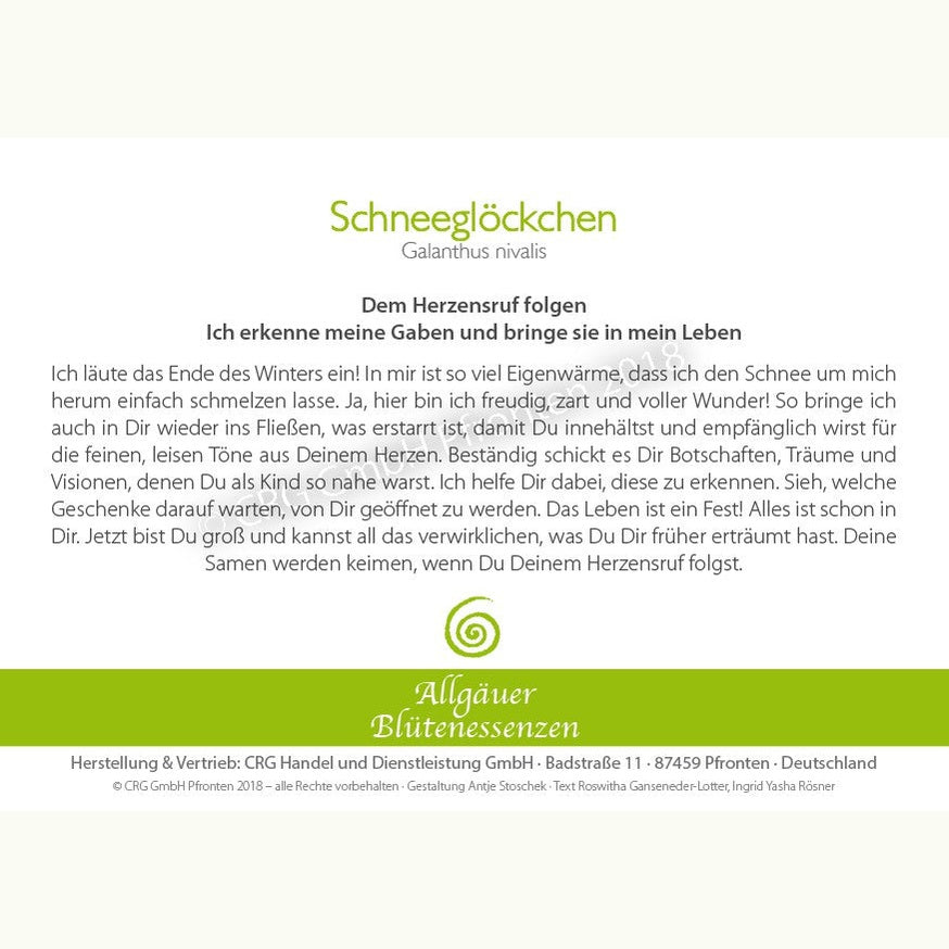 Allgäuer Blütenessenzen Schneeglöckchen 50ml mit Blütenkarte