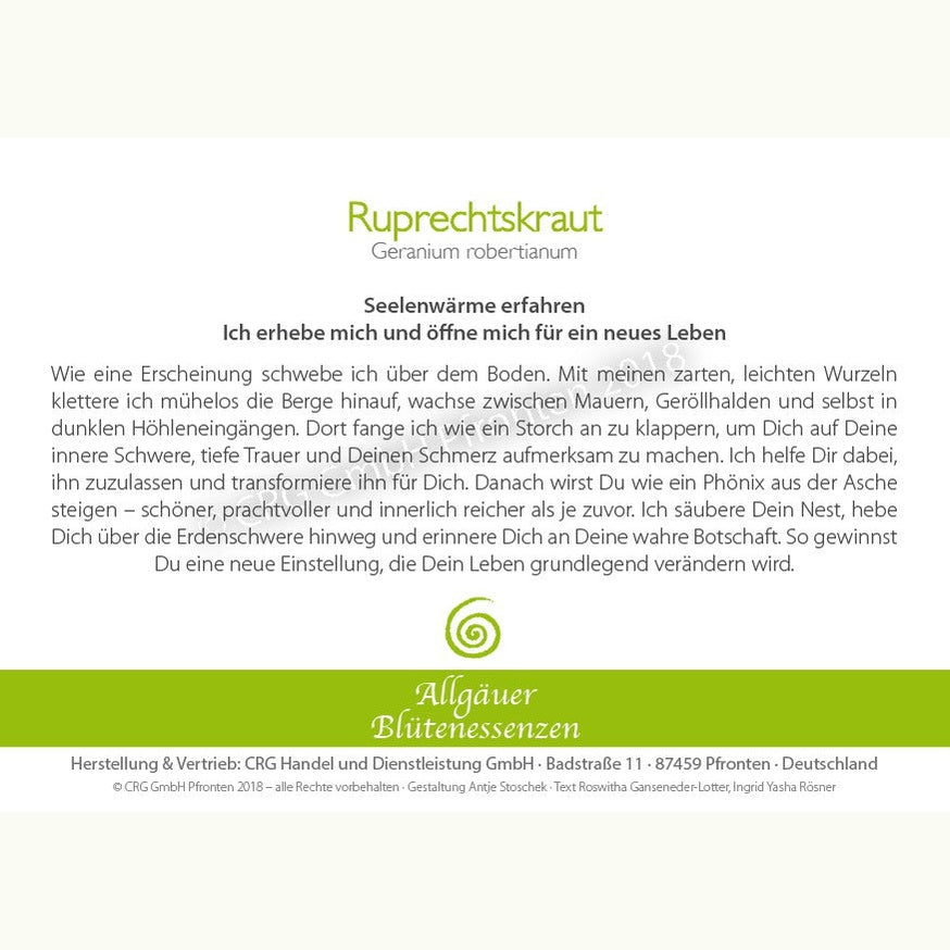 Allgäuer Blütenessenzen Rupprechtskraut 50ml mit Blütenkarte
