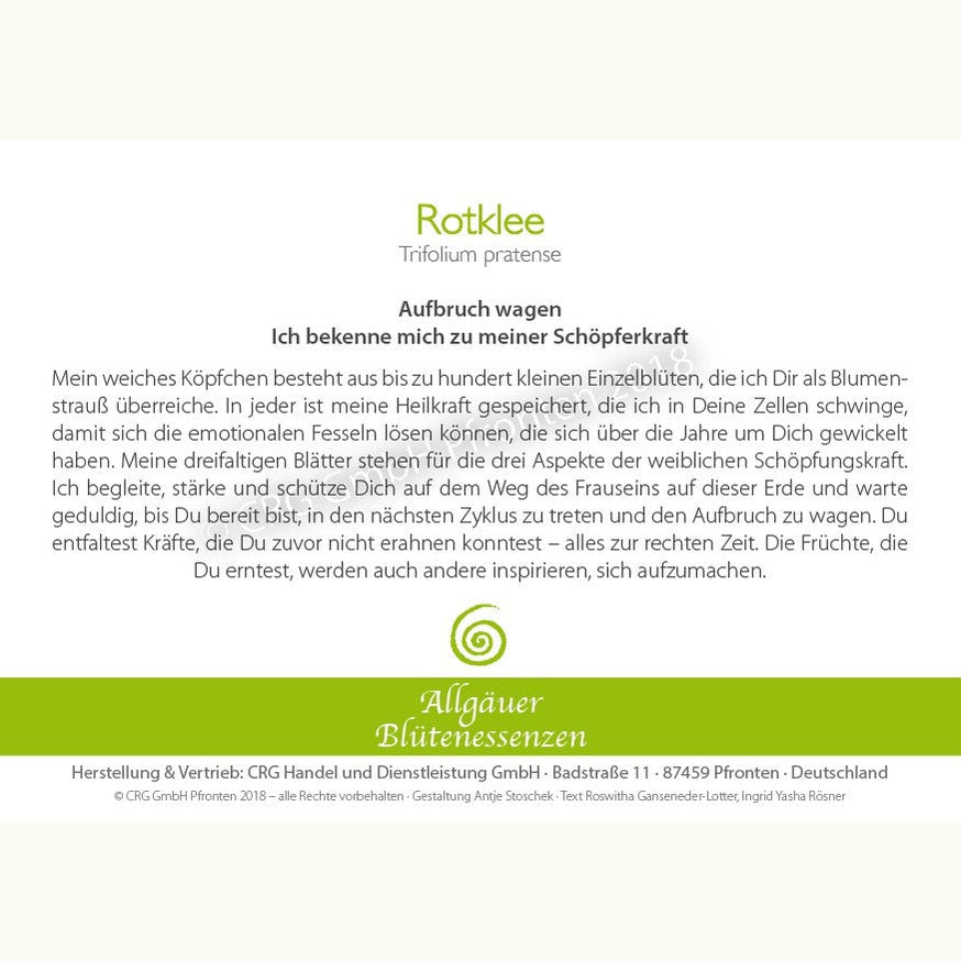 Allgäuer Blütenessenzen Rotklee 50ml mit Blütenkarte