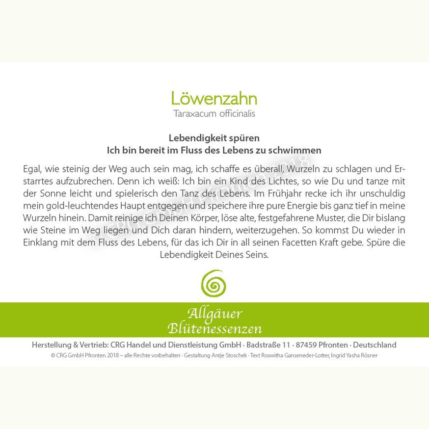 Allgäuer Blütenessenzen Löwenzahn 50ml mit Blütenkarte