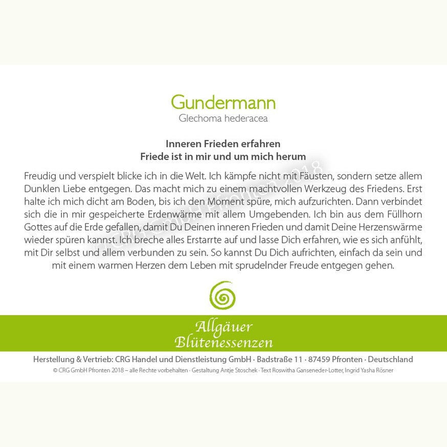 Allgäuer Blütenessenzen Gundermann 50ml mit Blütenkarte