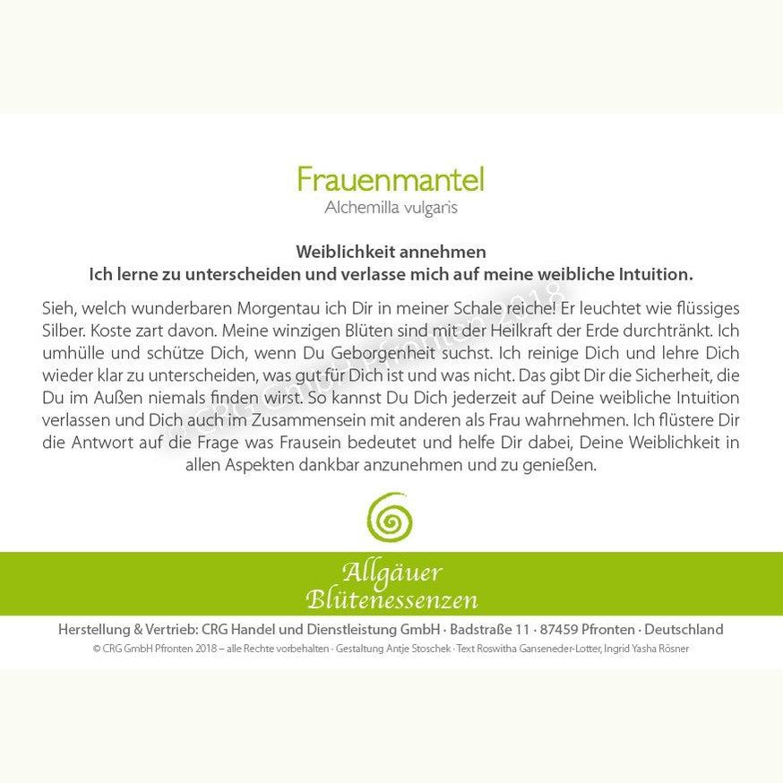 Allgäuer Blütenessenzen Frauenmantel 50ml mit Blütenkarte