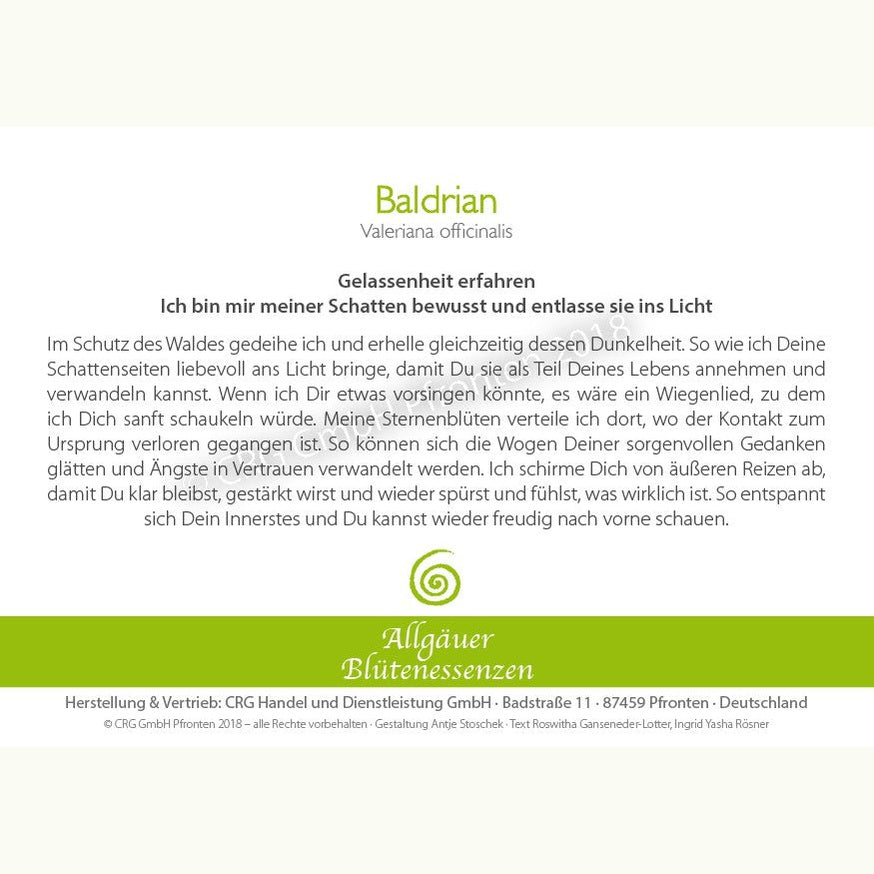 Allgäuer Blütenessenzen Baldrian 50ml mit Blütenkarte
