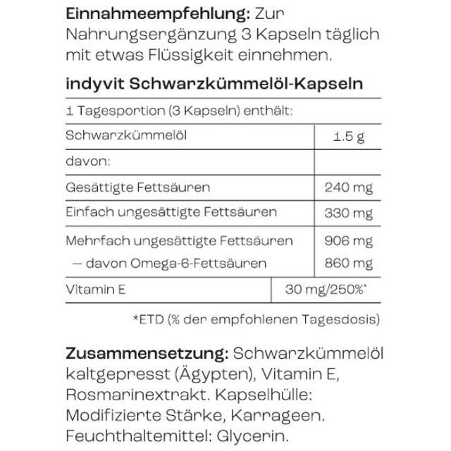 Schwarzkümmelöl-Kapseln, 100 Kapseln Indyvit